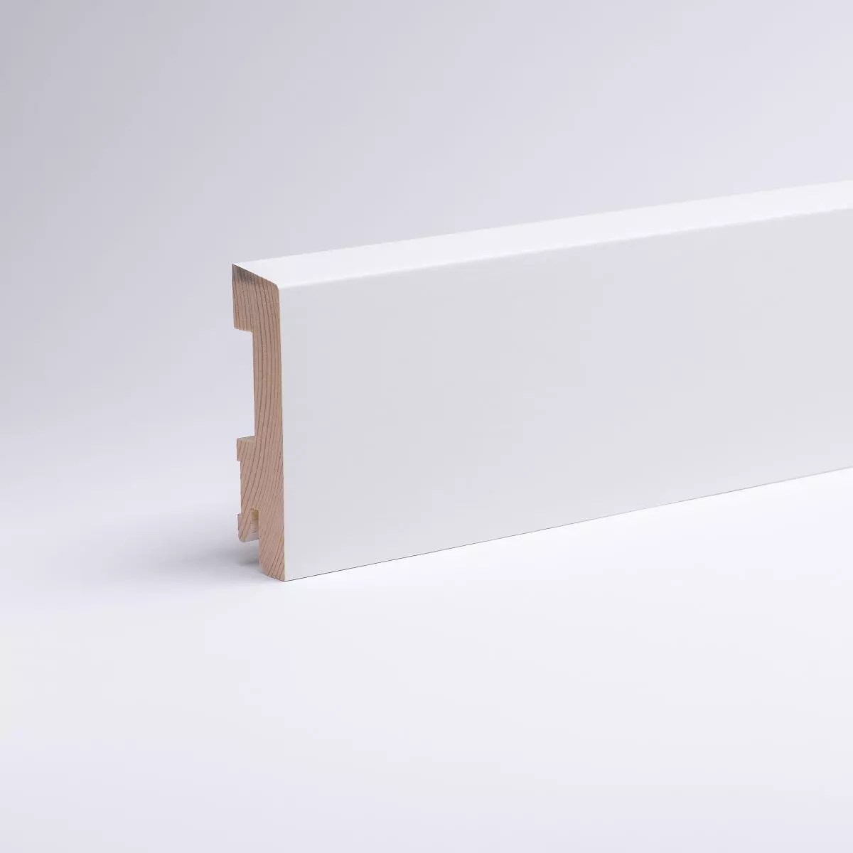 Massivholz-Sockelleiste abgeschrägt 80 mm - Weiß RAL 9016