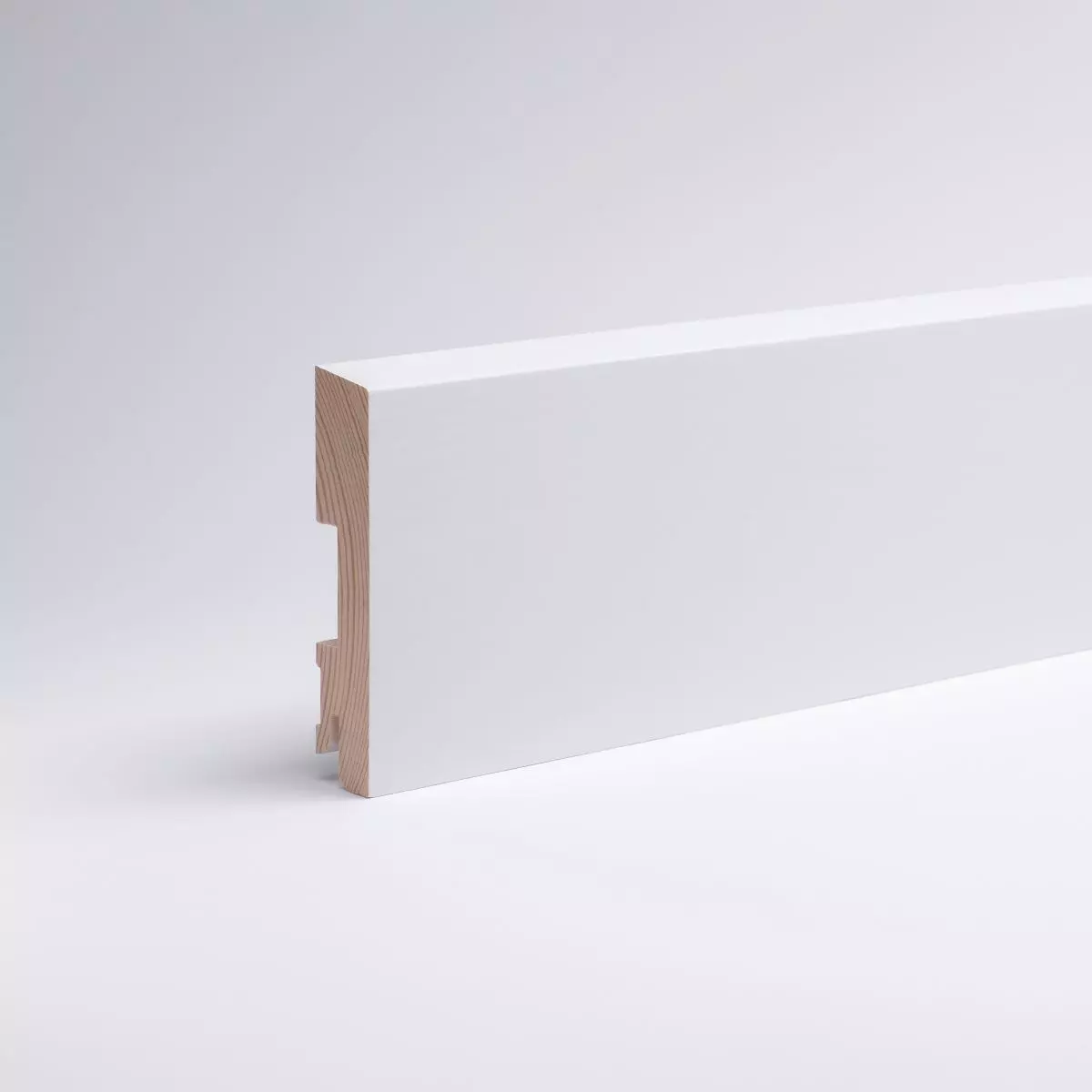 Massivholz-Sockelleiste abgeschrägt 100 mm - Weiß RAL 9010