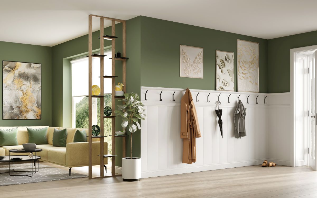 Design room divider, shelving system 75 x 634 x 2500 mm - natural oak