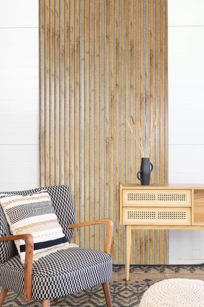 Akustikpaneel 2400 x 600 mm Wildeiche - Akustikfilz Grau - Wandverkleidung