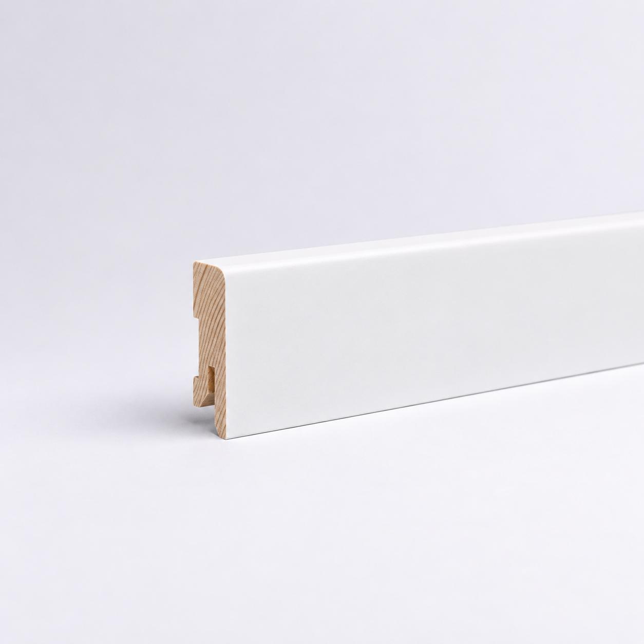 Massivholz-Sockelleiste 40 x 15 mm Rundkante R3 - Weiß RAL 9010