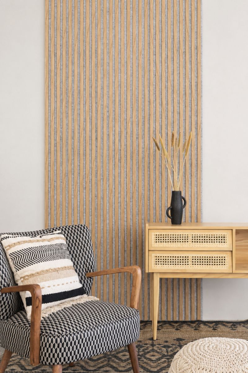 Acoustic+ Acoustic Panel Natural Oak 2600 x 400 mm - Acoustic Felt Gray