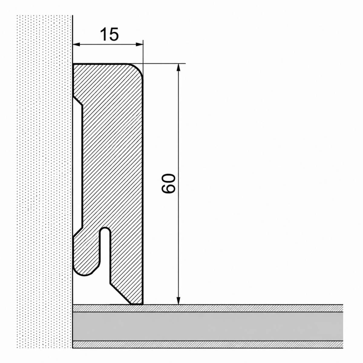 Massivholz-Sockelleiste 60 x 15 mm Rundkante R3 - Weiß RAL 9010