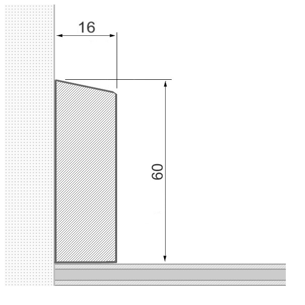 Solid wood skirting board 60x16mm beveled front edge - raw oak