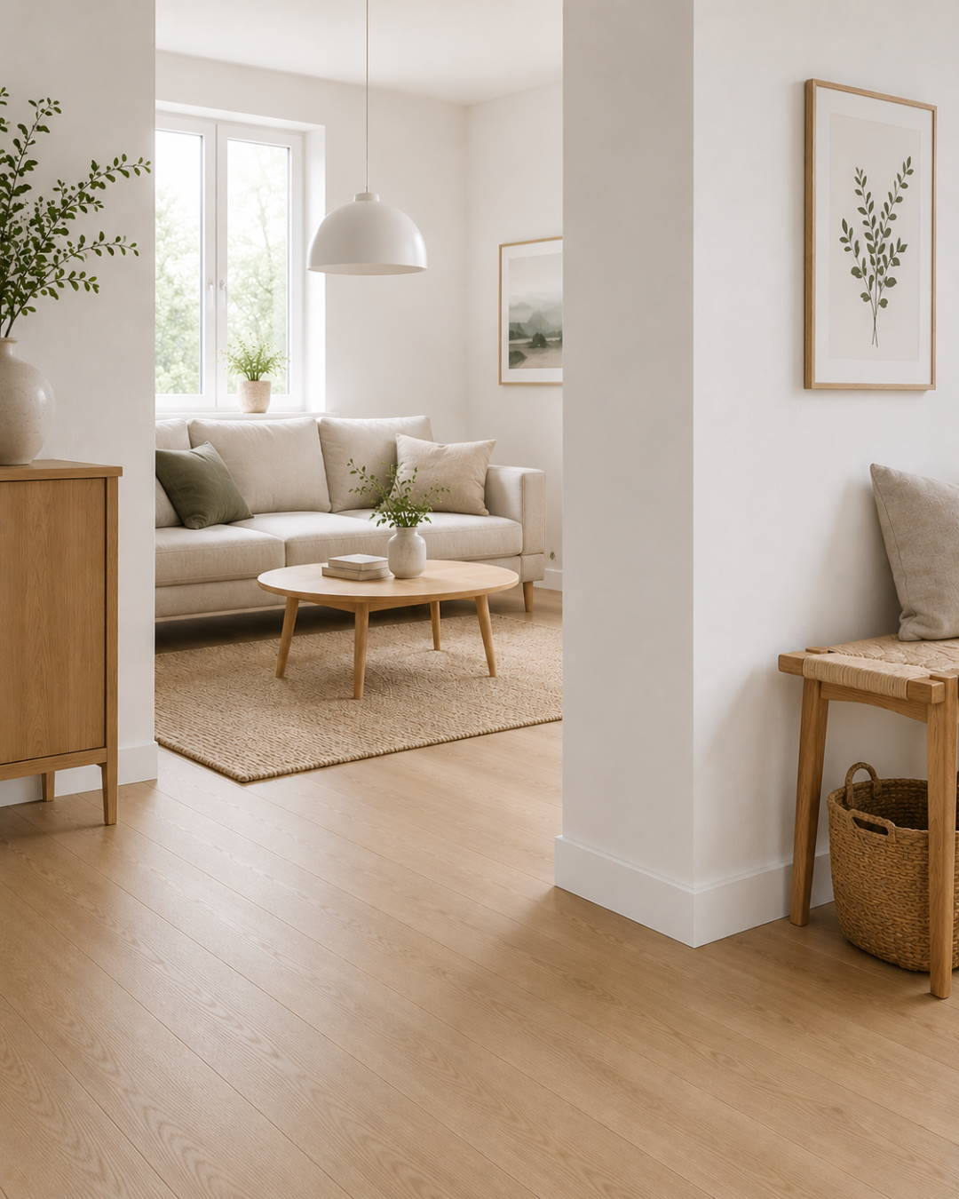 Skirting with wood optics 60 mm pure white similar RAL 9016