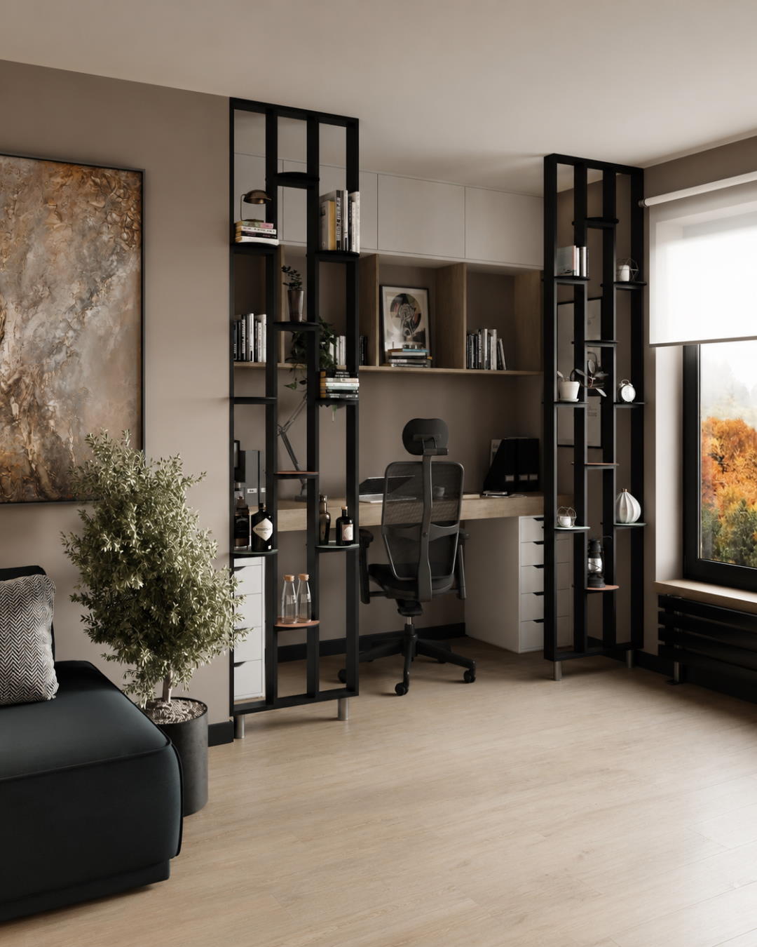 Design room divider, shelving system 75 x 634 x 2500 mm - Black