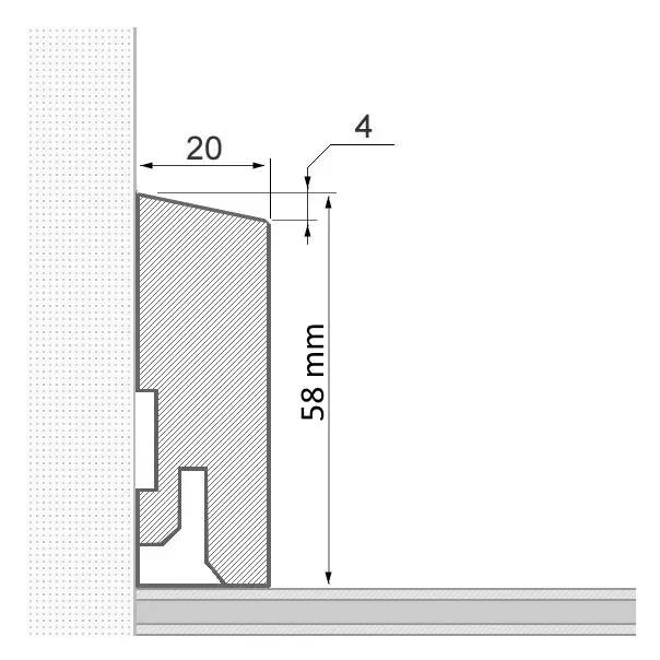 Massivholz-Sockelleiste 58 mm abgeschrägt - Erle lackiert