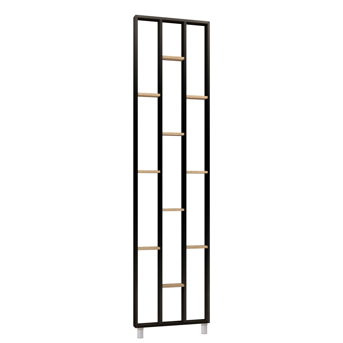 Design room divider, shelving system 75 x 634 x 2500 mm - natural oak / black Design room divider, shelving system 75 x 634 x 2500 mm - natural oak / black
