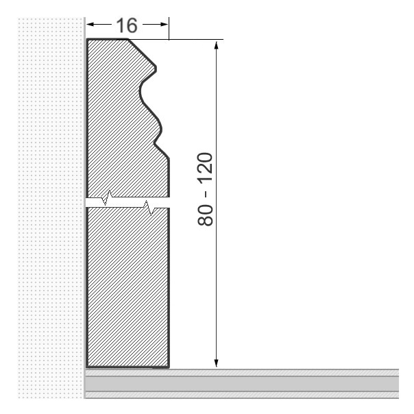 Solid wood skirting board 80x16mm Berlin profile - raw oak