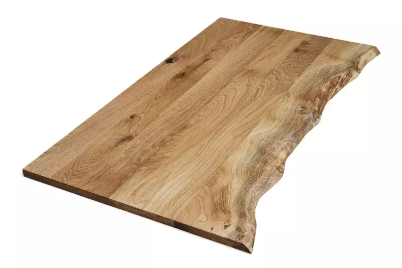 Massivholzplatte Eiche rustikal 40 mm einseitige Baumkante - durchgehende Lamellen