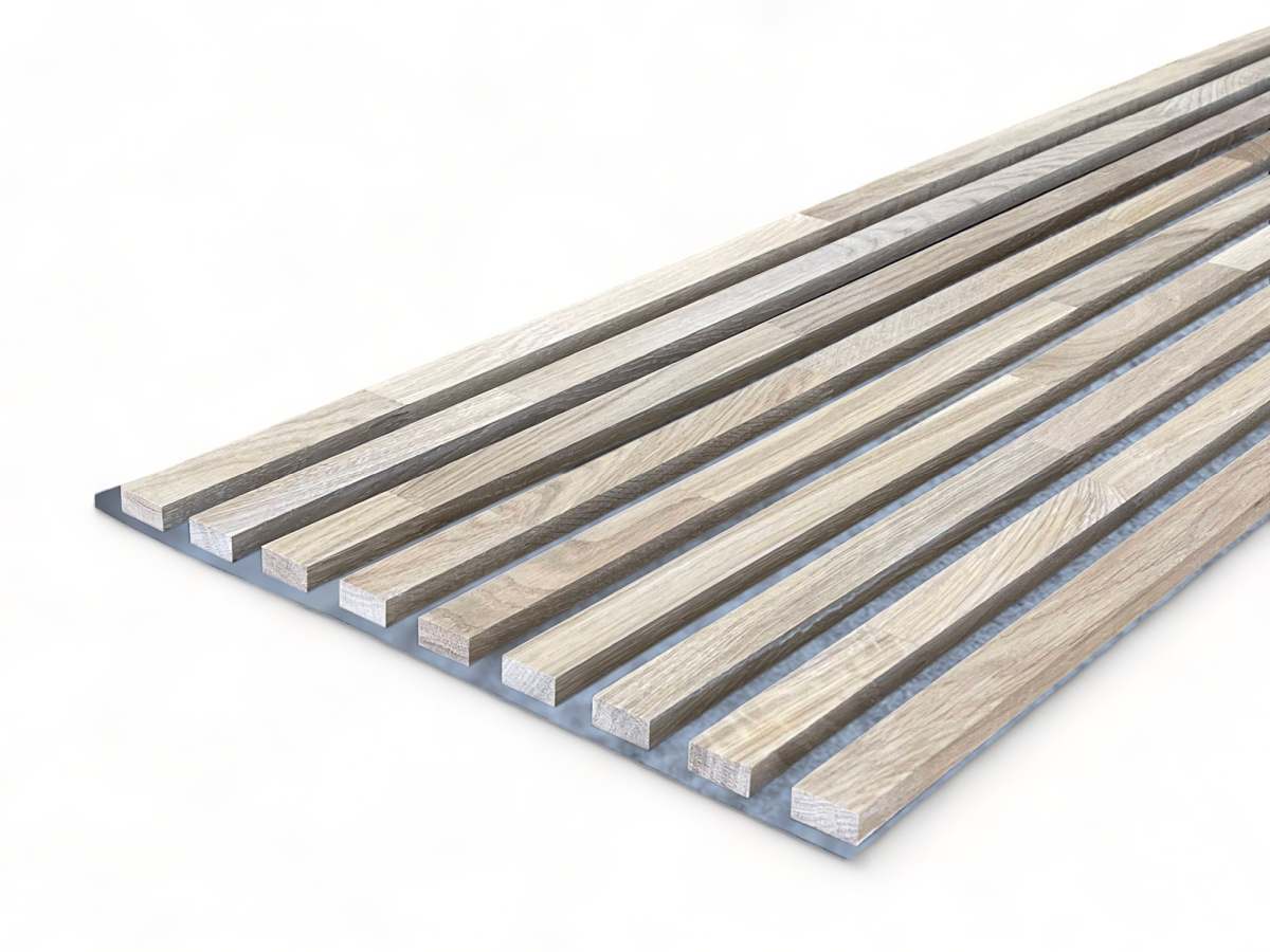 Solid Wood Acoustic Panel Grey 2600 x 400 mm Oak natural - Cotton White Solid Wood Acoustic Panel Grey 2600 x 400 mm Oak natural - Cotton White
