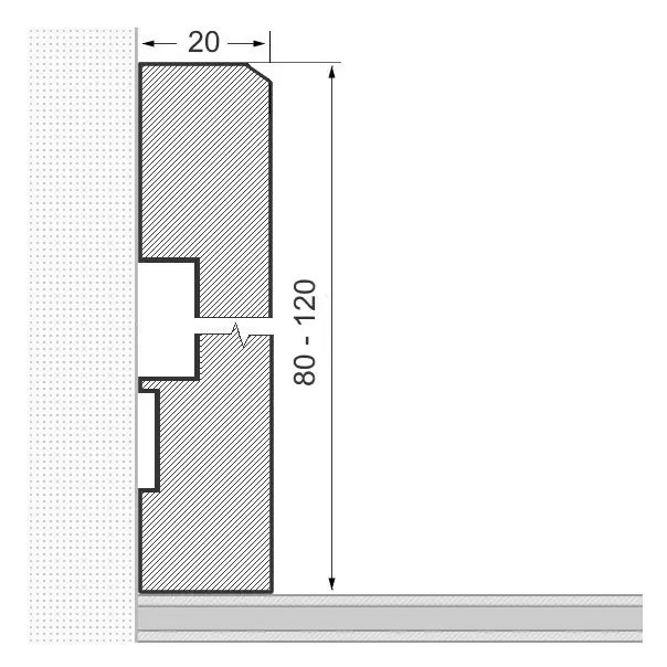 Solid wood skirting 80mm bevelled front edge - oak brushed raw