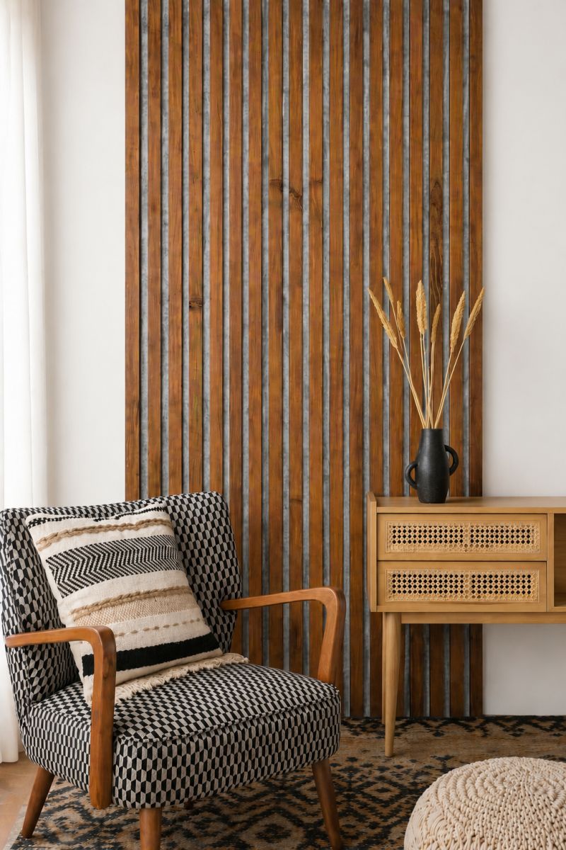 Acoustic+ Acoustic Panel Rustic Oak 2600 x 400 mm - Acoustic Felt Gray