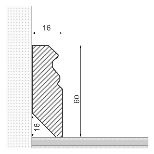 Solid wood skirting board 60x16mm Berlin profile - raw oak