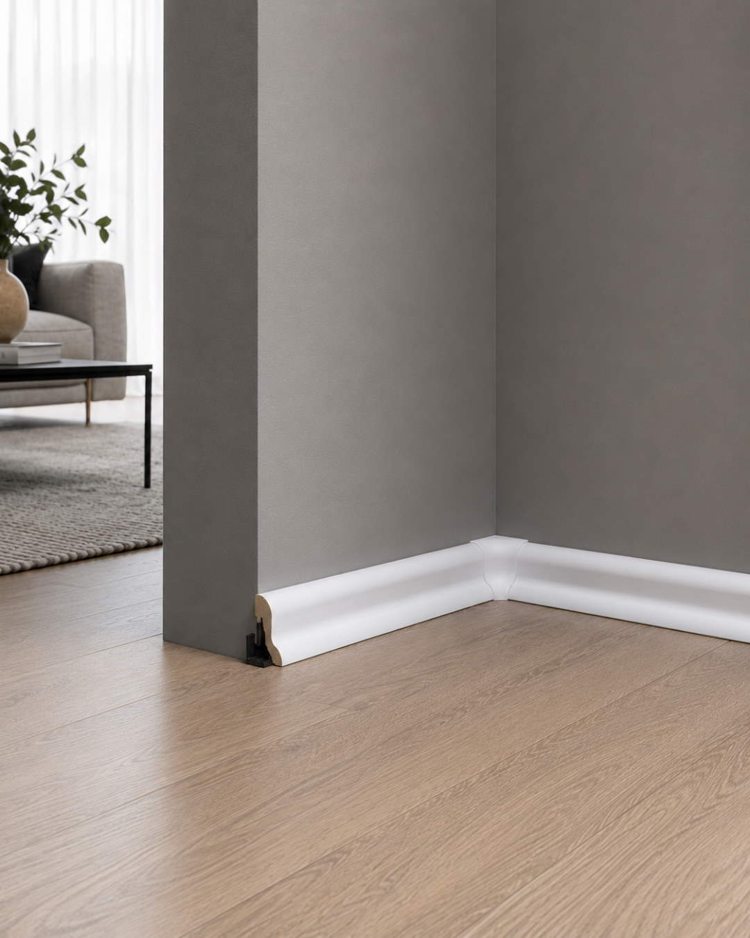 Skirting with wood optics 40 mm white similar RAL 9016