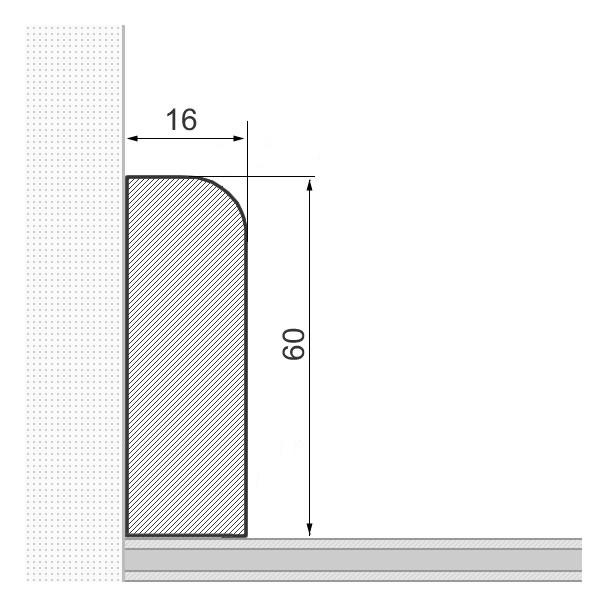 Massivholz-Sockelleiste 60x16mm abgerundet - Eiche roh