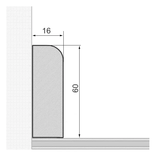 Solid wood skirting board 60 x 16 mm rounded - raw oak