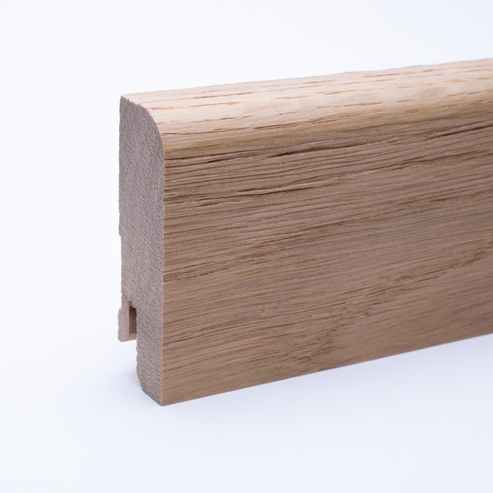 Solid wood skirting 60mm with rounded front edge - brushed and lacquered oak Solid wood skirting 60mm with rounded front edge - brushed and lacquered oak