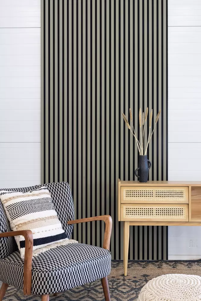 Akustikpaneel 2400 x 600 mm Olive - Akustikfilz  Schwarz - Wandverkleidung