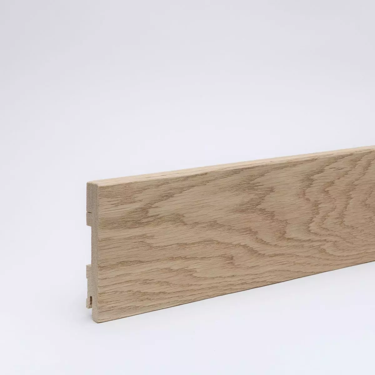 Solid wood skirting board 100mm bevelled front edge - oak brushed raw