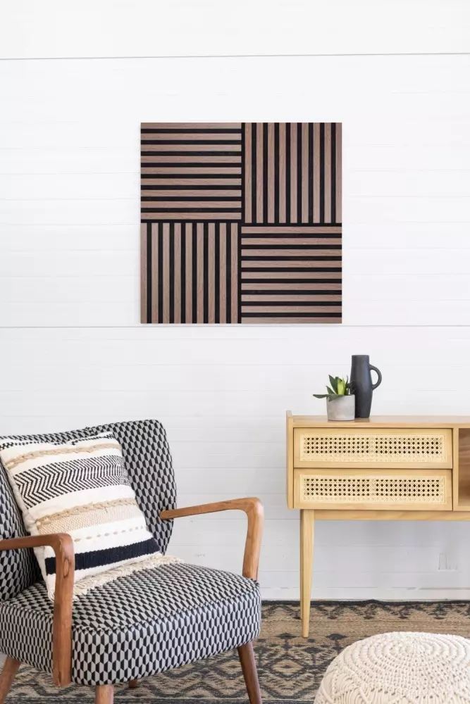 Akustikpaneel 400 x 400 mm Eiche dunkel - Akustikfilz  Schwarz - Wandverkleidung