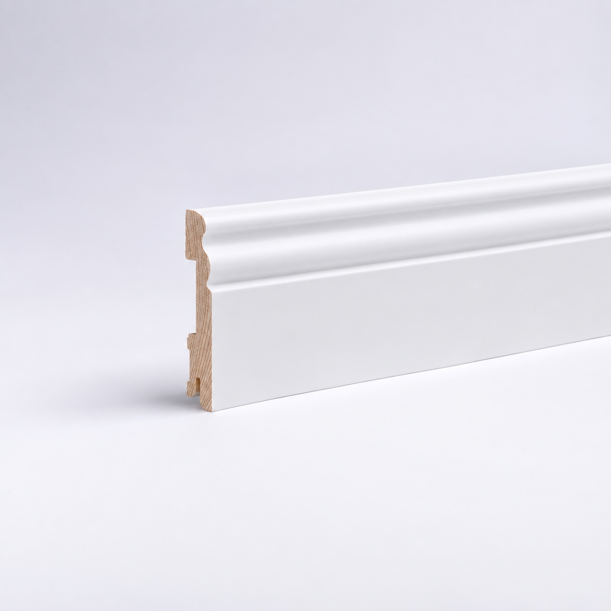 Massivholz-Sockelleiste Berliner Profil 80 x 15 mm - Weiß RAL 9010