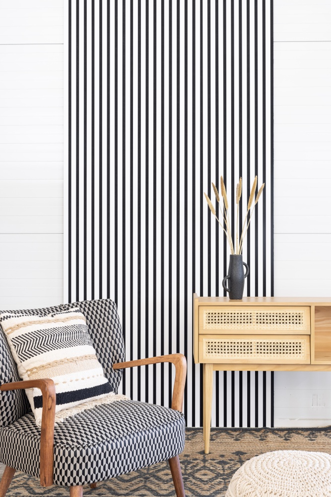 Acoustic panel 600 x 2400 mm White - Acoustic felt Black Acoustic panel 600 x 2400 mm White - Acoustic felt Black