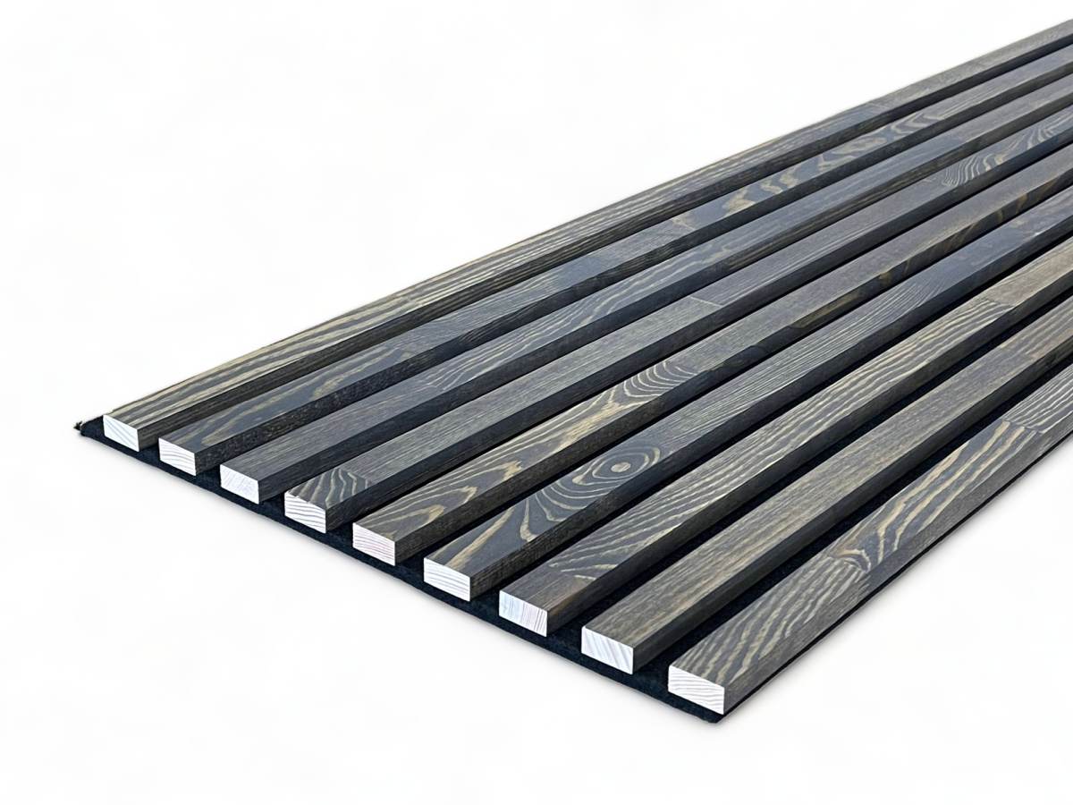 Solid wood acoustic panels 2600 x 400 mm pine - Smoky Solid wood acoustic panels 2600 x 400 mm pine - Smoky