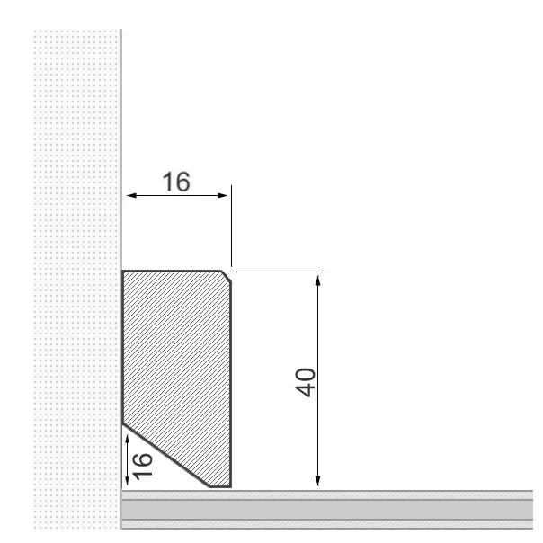 Solid wood skirting board 40x16mm chamfered leading edge  - lacquered oak
