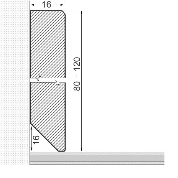 Solid wood skirting board 120x16mm chamfered leading edge  - oak oiled