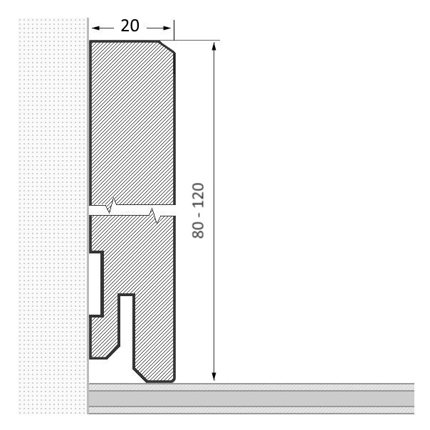 Solid wood skirting 80mm bevelled front edge - oak brushed raw