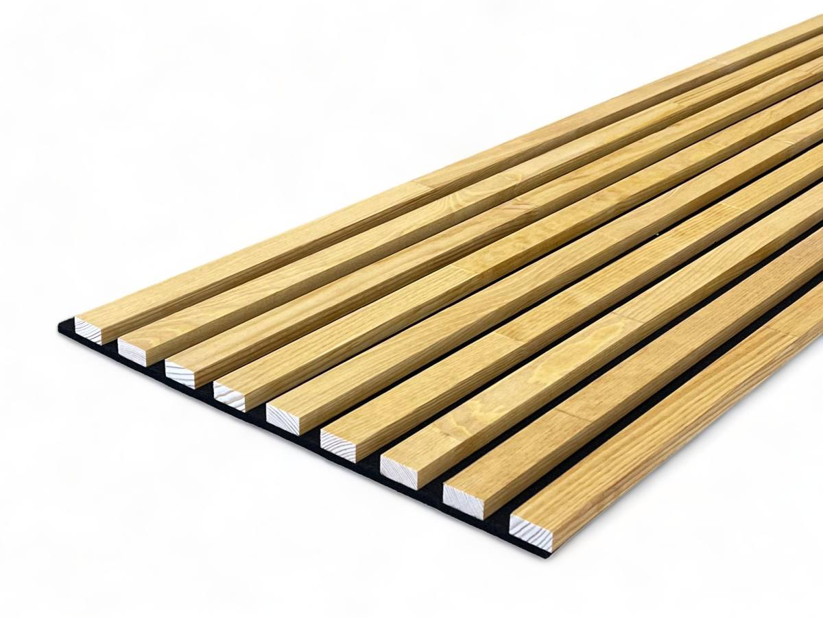 Solid wood acoustic panels 2600 x 400 mm pine - teak-oil Solid wood acoustic panels 2600 x 400 mm pine - teak-oil