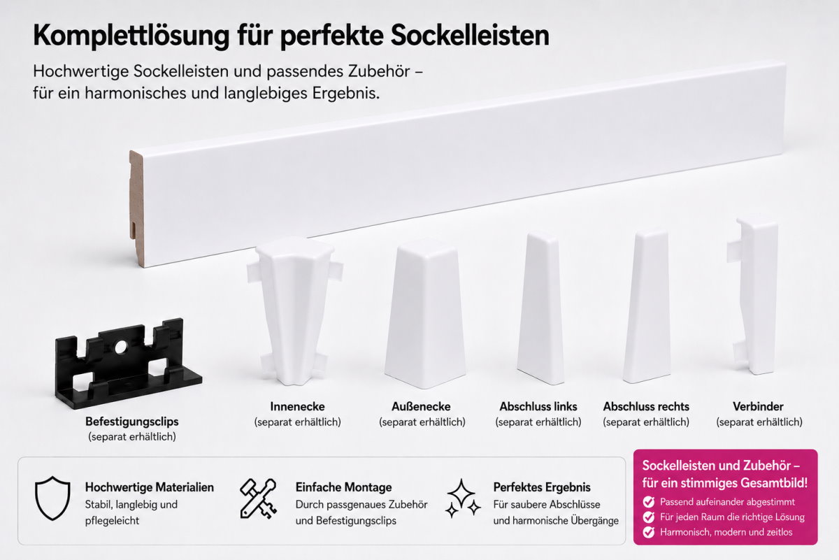 Skirting with wood optics 60 mm pure white similar RAL 9016