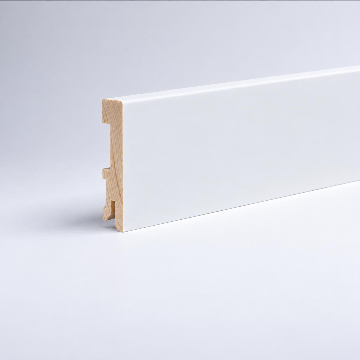Massivholz-Sockelleiste 80 x 15 mm Rundkante R3 Weiß RAL 9016
