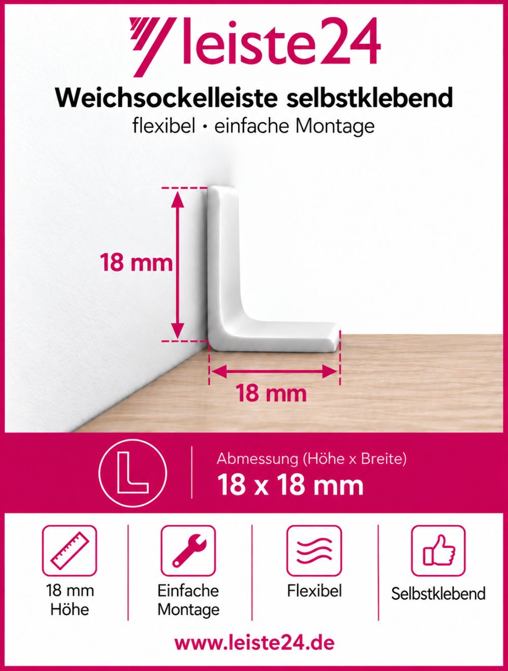 Weichsockelleiste 18 x 18mm - Graphit