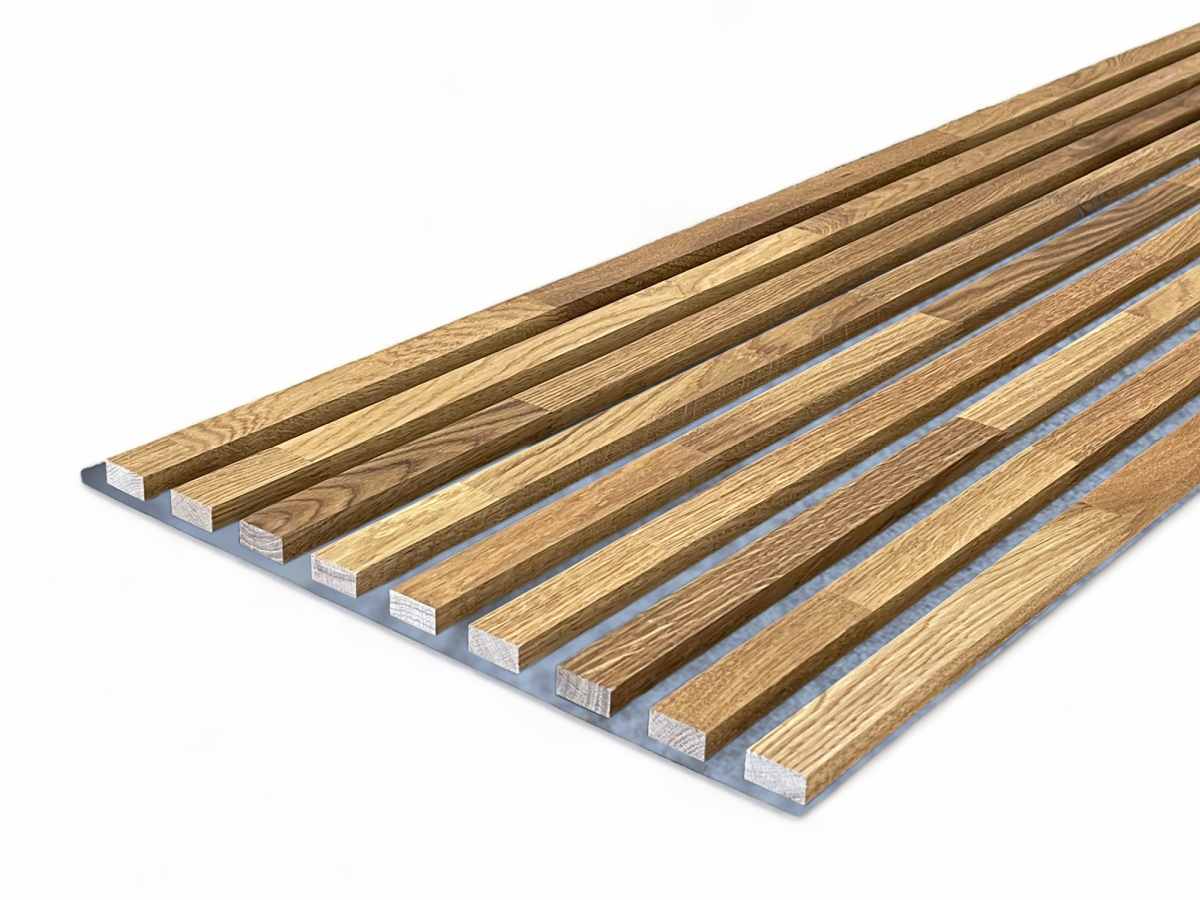 Solid Wood Acoustic Panel Grey 2600 x 400 mm Oak natural - Teak-Oil Solid Wood Acoustic Panel Grey 2600 x 400 mm Oak natural - Teak-Oil