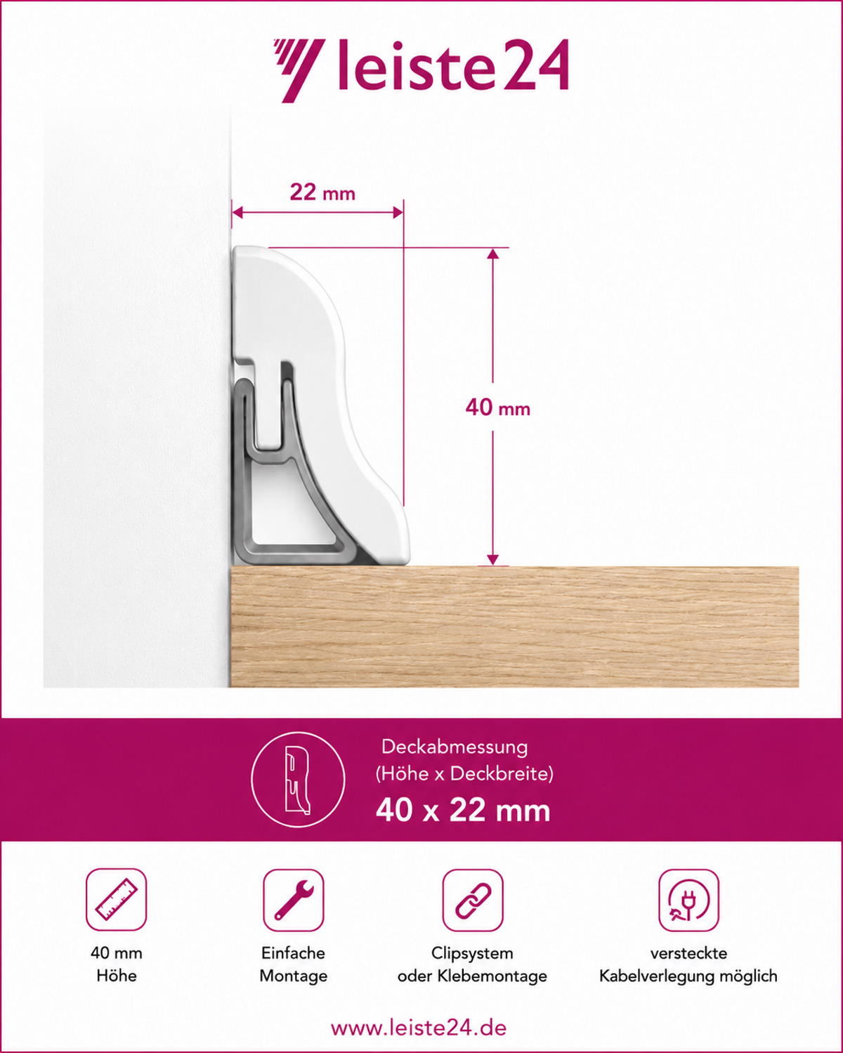 Furnier Sockelleiste 40 mm Kork fein creme lackiert - Echtkorkfurnier