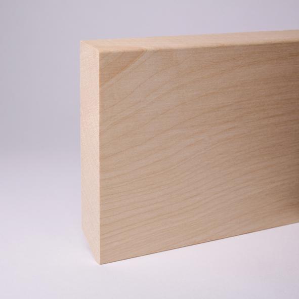 Solid wood skirting 120 mm with chamfered front edge untreated maple Solid wood skirting 120 mm with chamfered front edge untreated maple