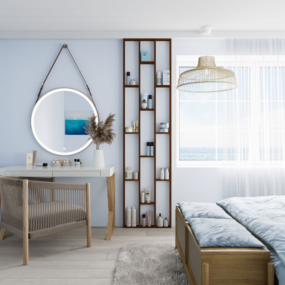Design room divider, shelving system 75 x 634 x 2500 mm - Rustic oak