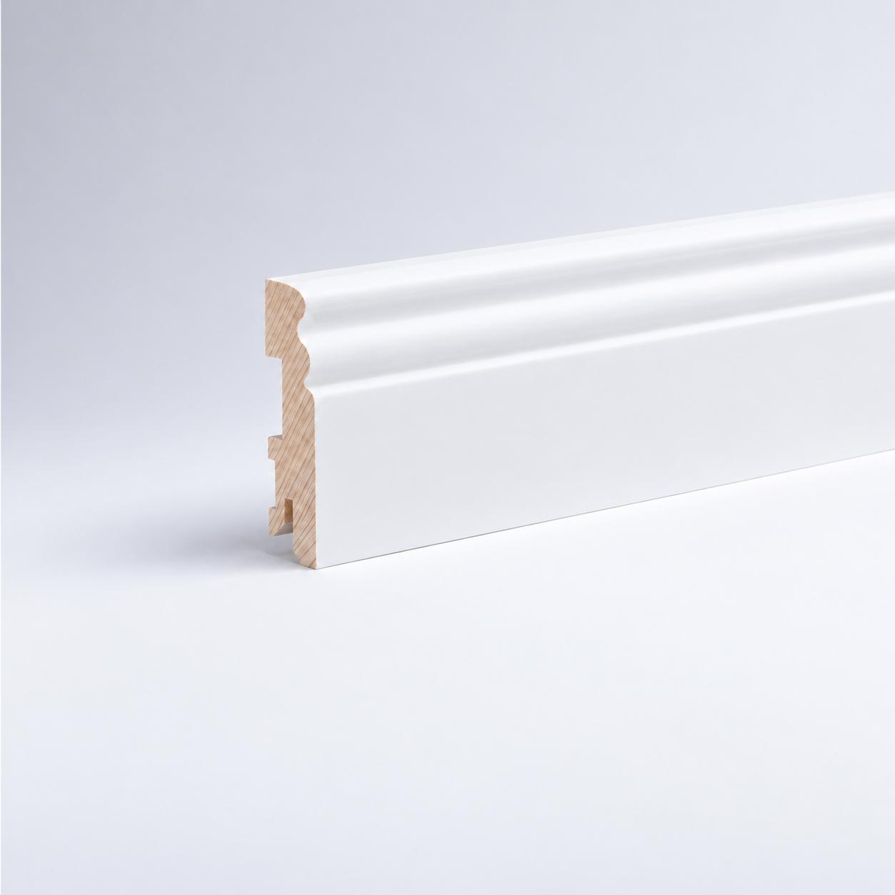 Massivholz-Sockelleiste Berliner Profil 80 x 15 mm - Weiß RAL 9016