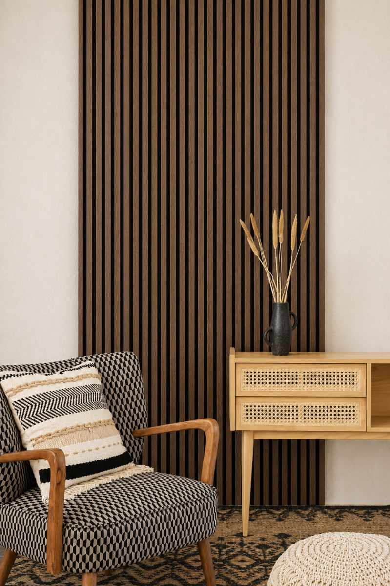 Acoustic+ Acoustic Panel Dark Oak 2400 x 600 mm - Acoustic Felt Black