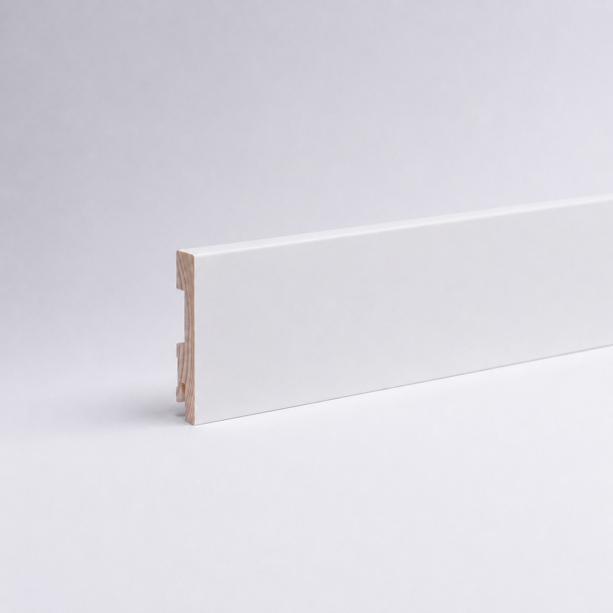 Massivholz-Sockelleiste 80 x 15 mm Rundkante R3 Weiß RAL 9016
