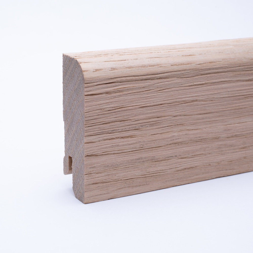 Solid wood skirting 60mm with rounded front edge - brushed raw oak Solid wood skirting 60mm with rounded front edge - brushed raw oak