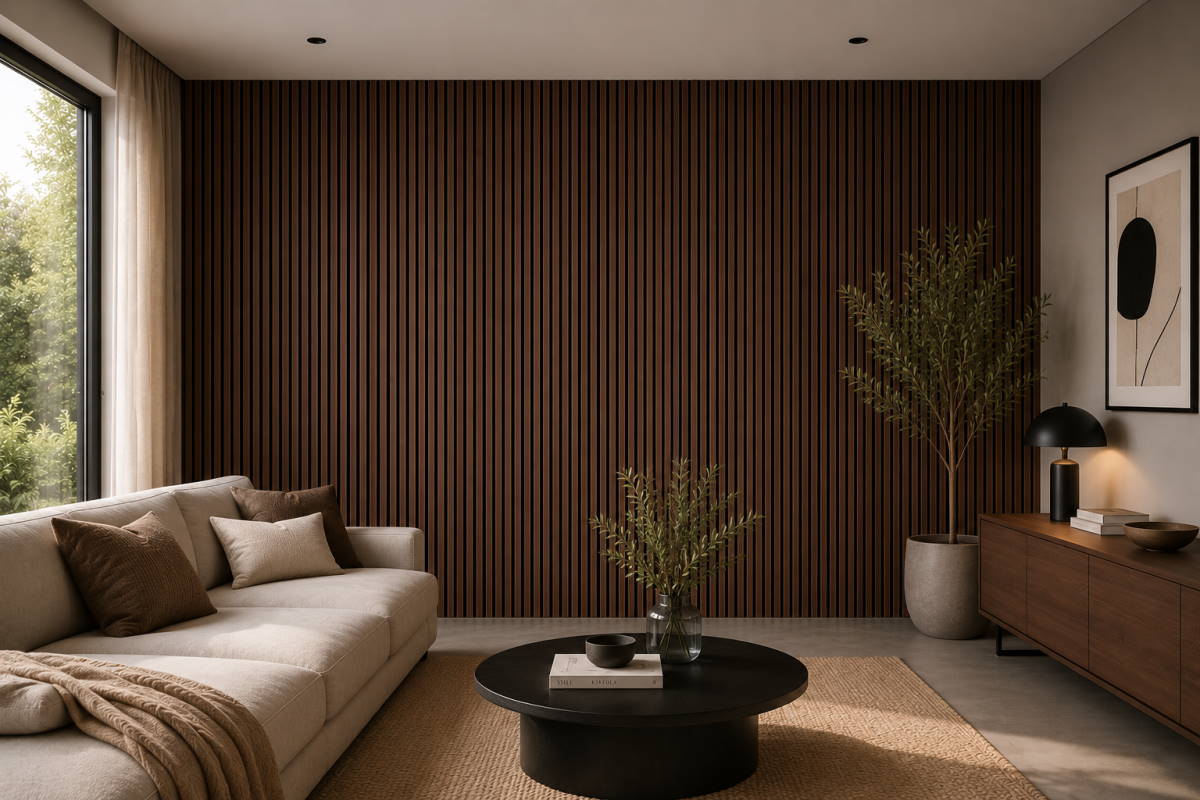 Acoustic+ Acoustic Panel Dark Oak 2400 x 600 mm - Acoustic Felt Black