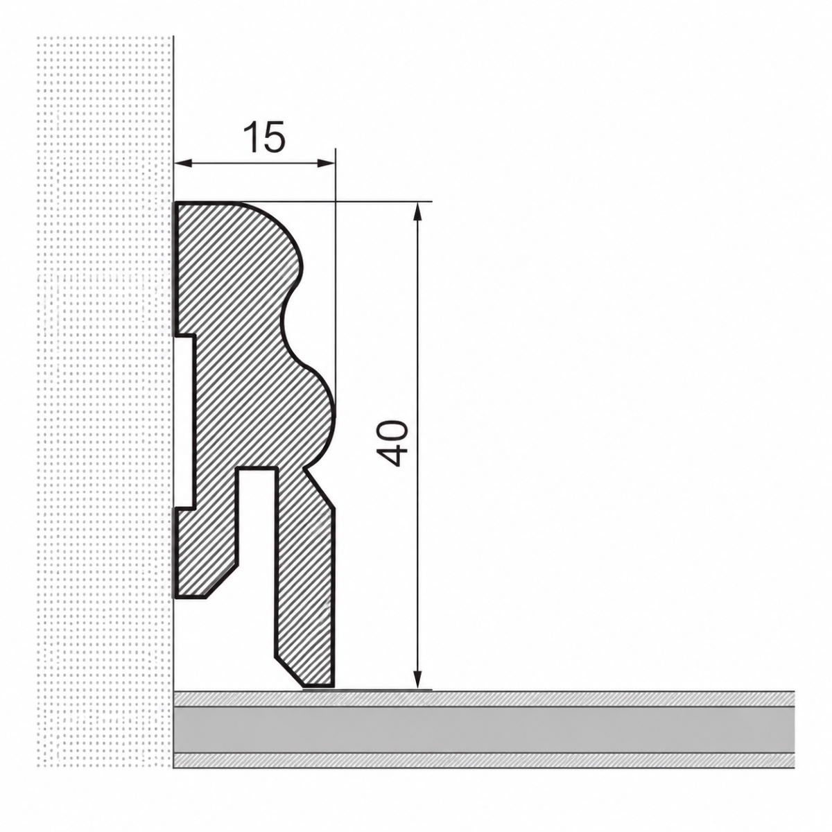 Massivholz-Sockelleiste Berliner Profil 40 x 15 mm - Weiß RAL 9010