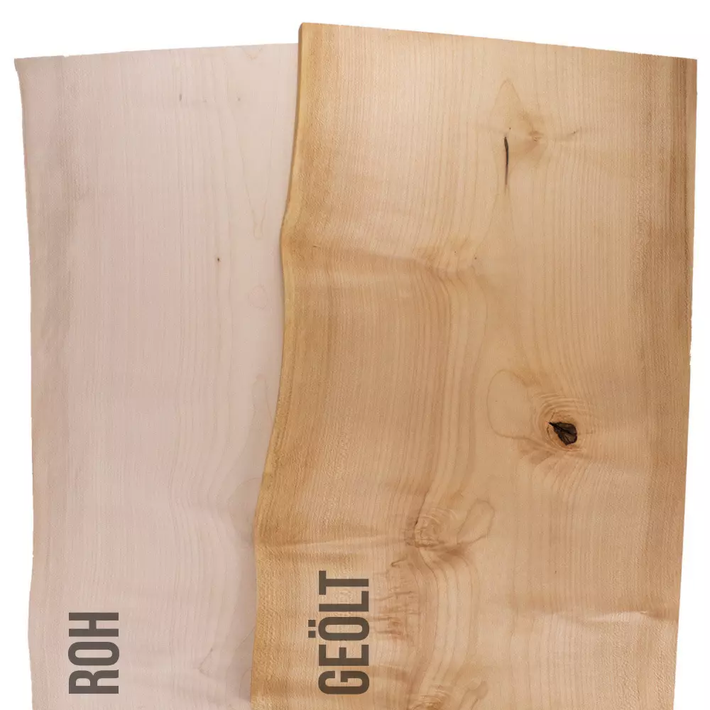 Ahorn Massivholz 25 mm einseitig Baumkante - Tiefe 15 cm