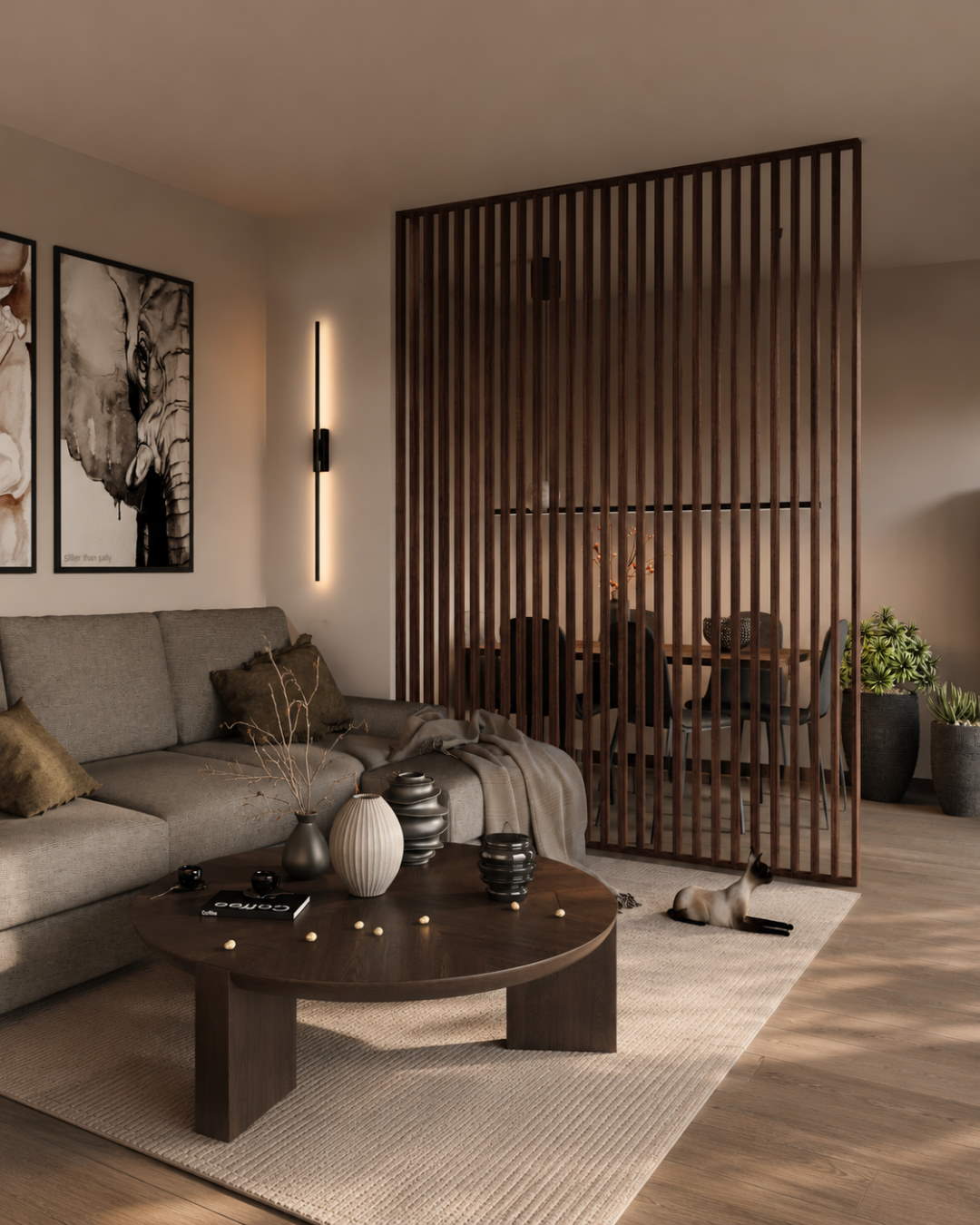 Room divider/ slat wall 580 x 2750 x 65 mm Oak dark