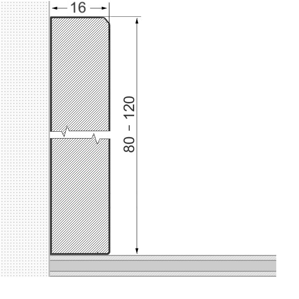 Solid wood skirting board 80x16mm chamfered leading edge  - raw oak Solid wood skirting board 80x16mm chamfered leading edge  - raw oak