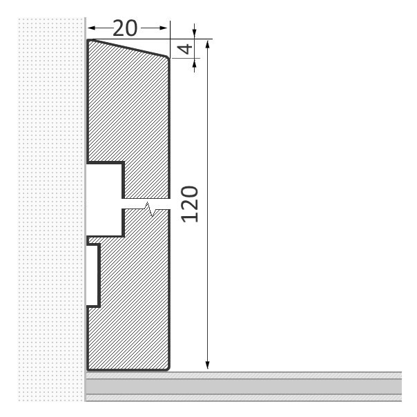 Massivholz Sockelleiste mit abgeschrägter 120mm - Eiche gebürstet roh