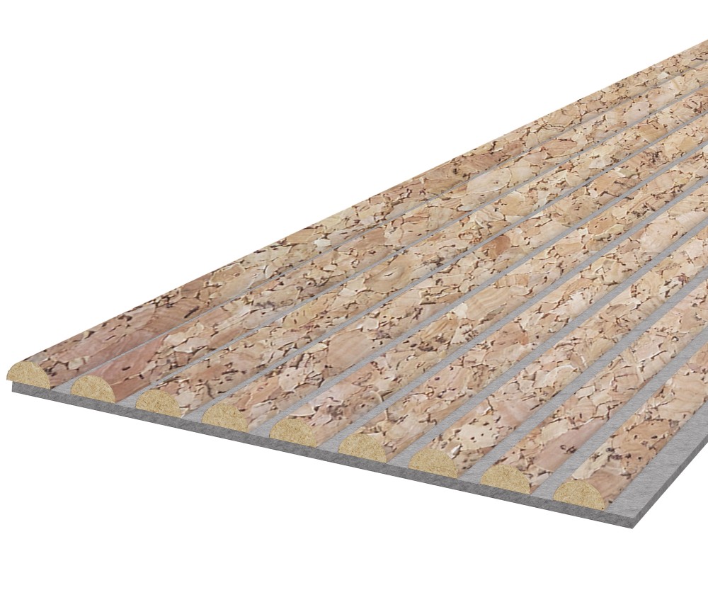 Acoustic panel WAVE 2600 x 400 mm - Acoustic felt Grey - Veneer Cork Acoustic panel WAVE 2600 x 400 mm - Acoustic felt Grey - Veneer Cork